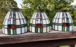 3 Stained Glass Ceiling Fan Shades Light Fixture Globes Tiffany Style