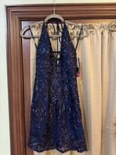 Blondie Nites HOCO Homecoming Navy Blue Halter Sequin Mini Dress NEW NWT SZ 5