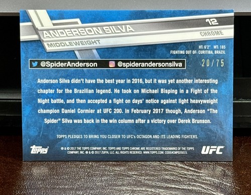 ANDERSON SILVA - 2017 Topps Chrome UFC - Blue Wave Refractor /75 🔥 - Picture 2 of 2