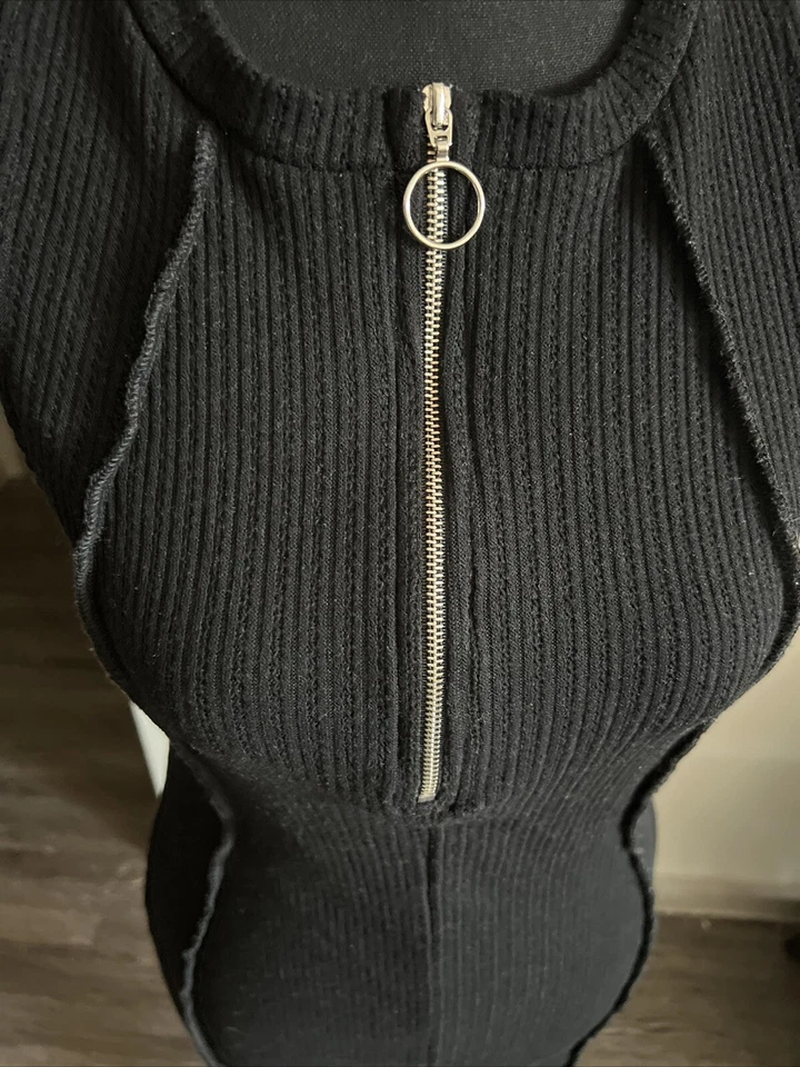 Mini Vestido Bijou Apparel Para Mujer Negro Acanalado Tejido Cuello Redondo Bodycon Talla Grande Foto 2 de 4