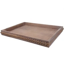 Wood Decorative Tray Distressed Outdoor Serving Tray with Wooden Bead for Ott...