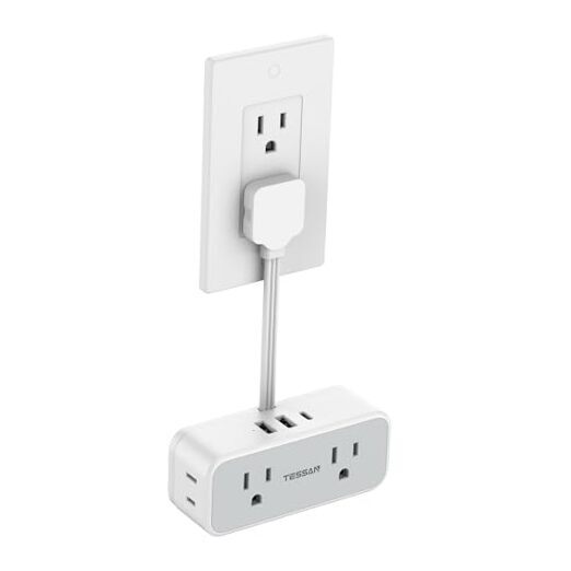 Short Extension Cord 6 inch,  Slim Flat Thin Plug Power Strip 7 Outlets Grey-image