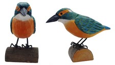 2 Pièce Martins-Pêcheurs Libre Debout Sculpté Oiseau de Bois sur la Branche Déco