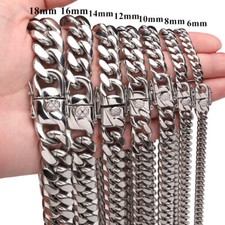 7-40" Stainless Steel Silver Chain Cuban Curb Womens Mens 6/8/10/12/14/16/18mm
