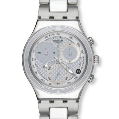 Swatch Swiss Oblique End Silver YCS549G Chronograph Silver Dial Men'S Watch