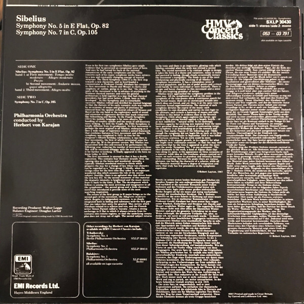 Jean Sibelius, Herbert von Karajan, Philharmonia Orchestra