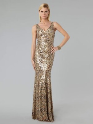 David Meister Gold Sequin Mermaid Gown EUC Sz 4