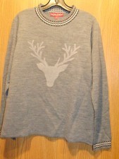 Krimson Klover Womens Grey Merino Tundra Top Reindeer Sweater Size L NEW