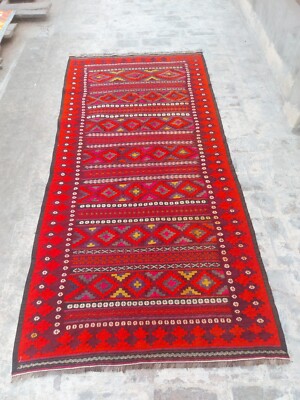 8 Fuß 2 Zoll x 4 Fuß Nomadischer Handgefertigter Kelim Teppich Flachgewebe Vintage Kelim Qalaino Teppich