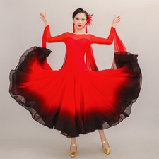 NEW Latin Ballroom Dance Dress Modern Salsa Waltz Standard Long Dress C057 Red