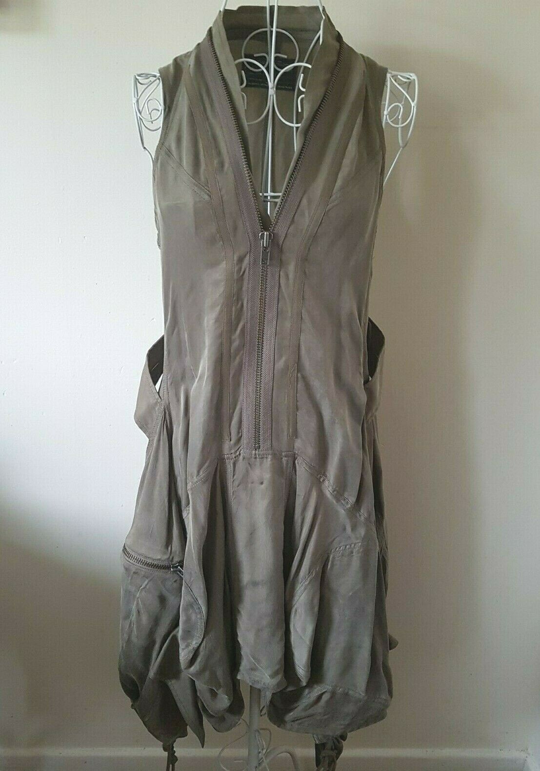 *WOW*ICONIC ALLSAINTS PARACHUTE RIVER SONG ZEEDA TAUPE GREEN DRESS UK8
