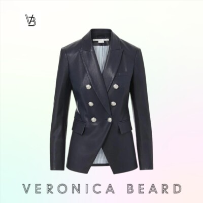 NWT SIZES 10 through 16 Veronica Beard Miller Leather Jacket Navy Womens $848 US