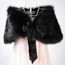 Women Bridal Faux Fur Wrap Shawl Shrug Bolero Cape Wedding Satin Bowknot