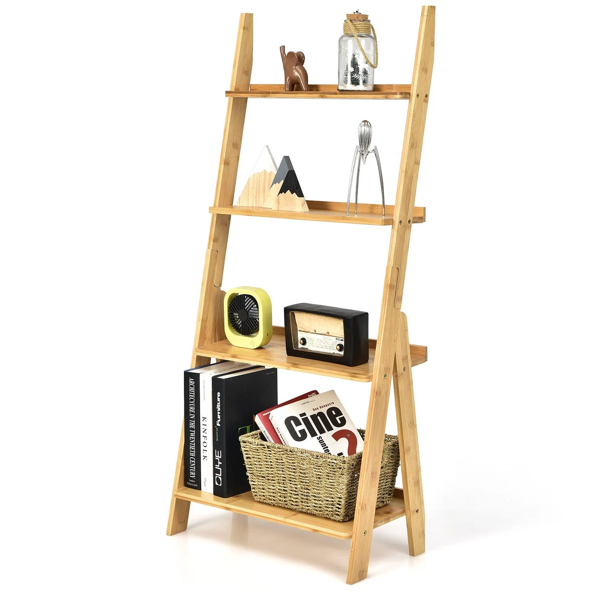 4 Tier Bamboo Ladder Shelf Bookcase Storage Organizer Plant Flower Stand Natural