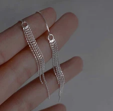 925 Silver Plated Threader Earrings Dainty Chain Tassel Drop Pull Earrings S6