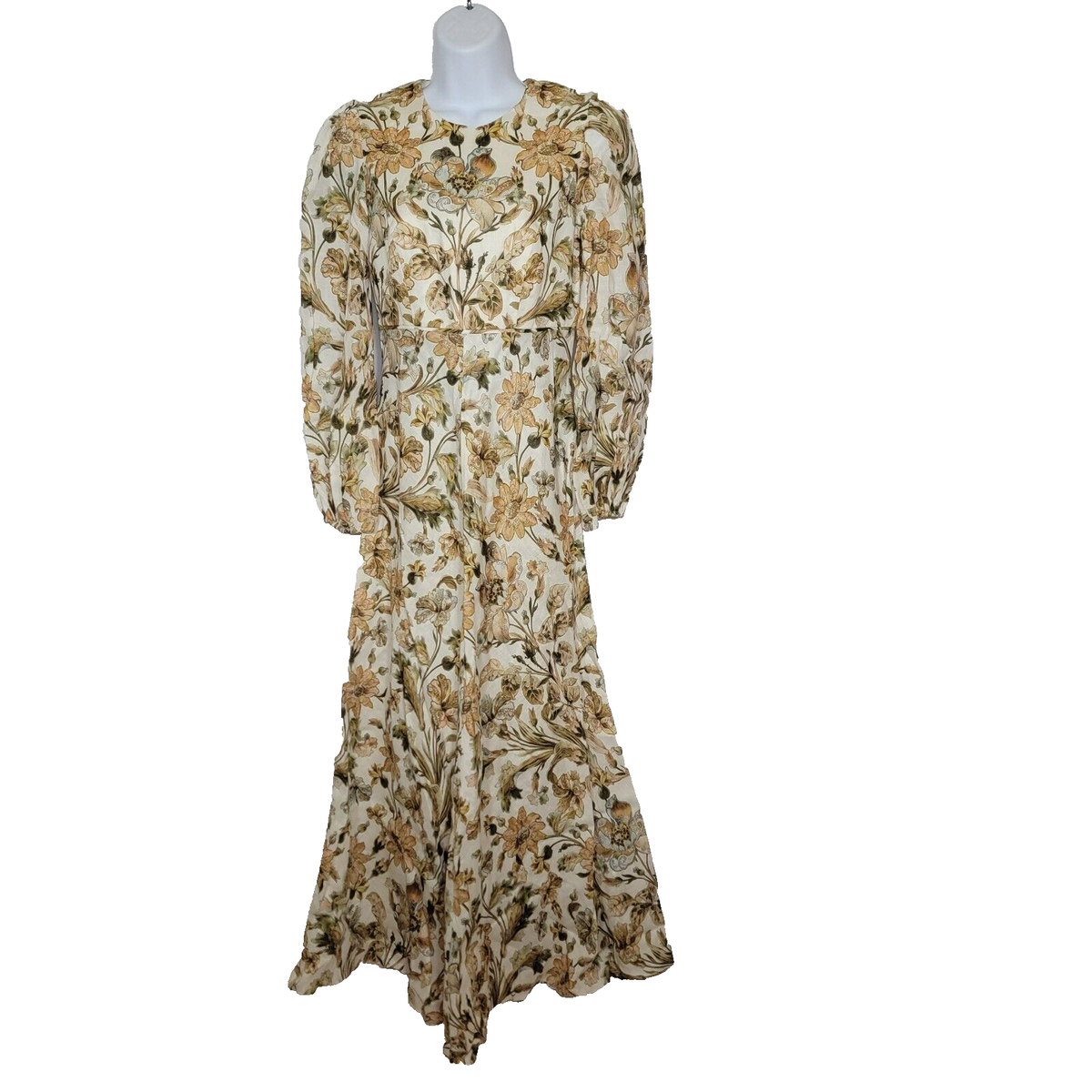 Zimmerman Brown Ivory Floral Maxi Dress 100% Linen Womens 0