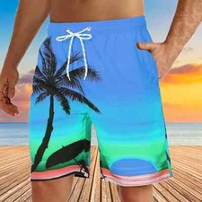 Beach Board Shorts tropical Lace-Up Waist w/Pockets Men's Bathing Suit NWT
