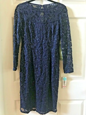 Blu Sage Long Sleeve Sequin Lace Sheath Dress, Womens, Size 10, Blue Blu Sage Long Sleeve Sequin Lace Sheath Dress, Womens, Size 10, Blue