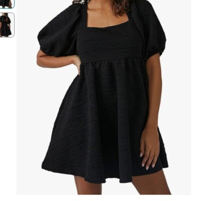 Free People Women's Black Babydoll Violet Mini Dress with Bow Size Small |  eBay