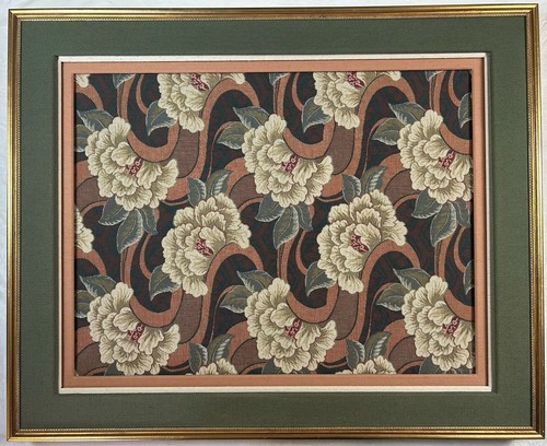 Framed Textile Wall Art Peony Floral Fabric Panel 32x43 Vintage Gold Frame - Picture 2 of 23