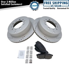 Rear Premium Ceramic Brake Pad Performance Drilled Slotted Rotor Kit