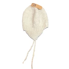 Hand Knit 100% Wool Beanie Trapper Hat Ear Flaps Off white Hat