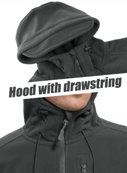 Tacvasen Men's Tactical Hoodie Windproof Military Fleece Jacket Zip Grey Small - Image 3 of 4