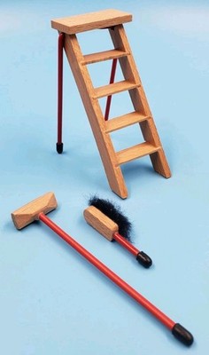 Caco Trittleiter Klappleiter Besen Handfeger Puppenstube Puppenhaus 