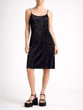Double Zero Black Crushed Velvet Slip Dress Midi Spaghetti Strap Y2K Size Large
