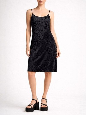 Double Zero Black Crushed Velvet Slip Dress Midi Spaghetti Strap Y2K Size  Large | eBay