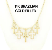VFK 14K Brazilian Gold Filled Ankh Cross Chain – Elegant 18'' Necklace