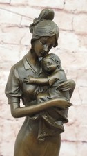 Bronzo Busto Statua Di Mother Cradling Bambino IN Braccia Qualità Artistico