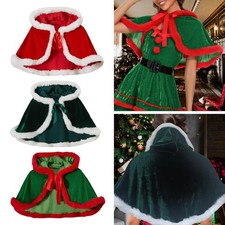 Christmas Hooded Cape Cloak Short Shawl Winter Role Play Cosplay Pub Poncho