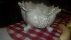 Vintage Fenton white milk glass hobnail ruffled edge footed bowl