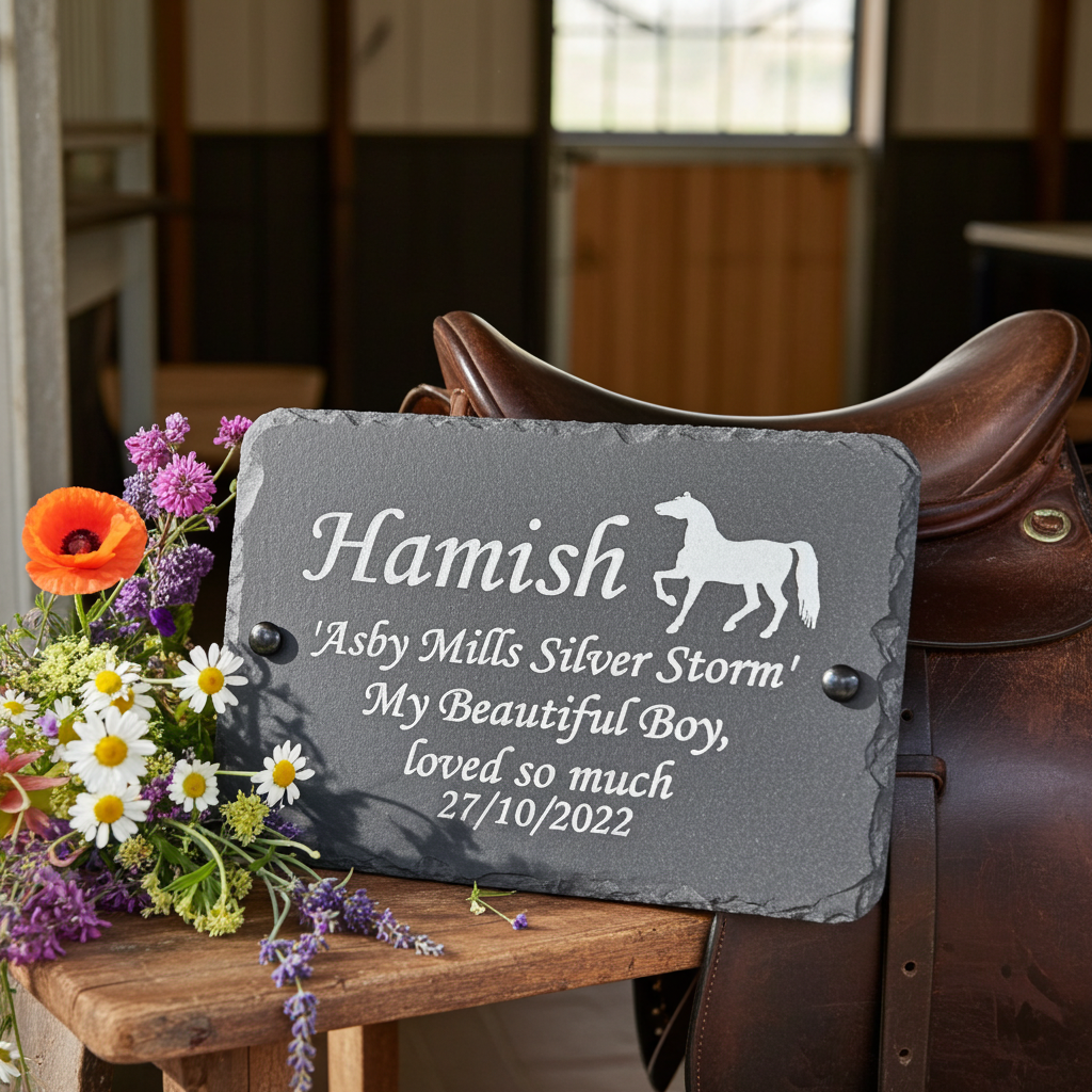25cm x 18cm Horse Pony Donkey Remembrance Slate Memorial Plaque. Approx 10"" x 7""