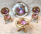Vintage Limoges Fragonard 5 pc Set. Miniature Table and Chairs, Plate and Mirror — photo 3