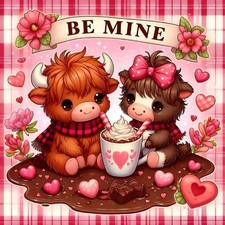 Valentine's Day Diamond Art Kits for Adults, Highland Cow Diamond Painting Kits