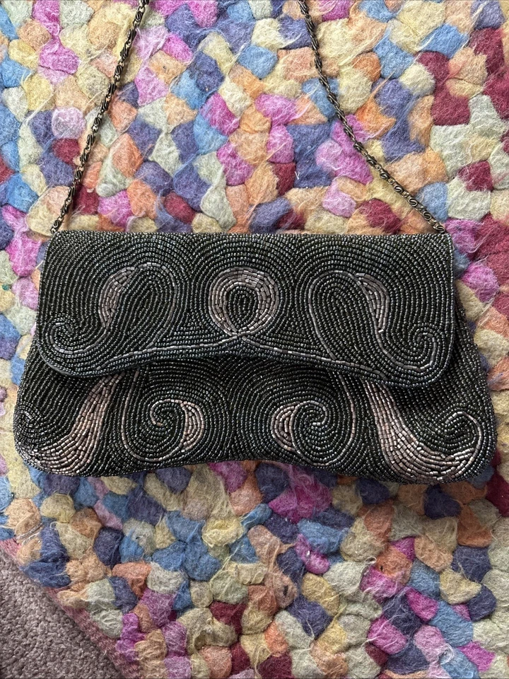 Principles Green & Gold Beaded Evening bag With Strap Occasion Party Cocktail  - Image 2 of 4