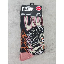 Disney Villains Cruella de Vil Crew Socks Size 9-13 Black Pink 101 Dalmatians