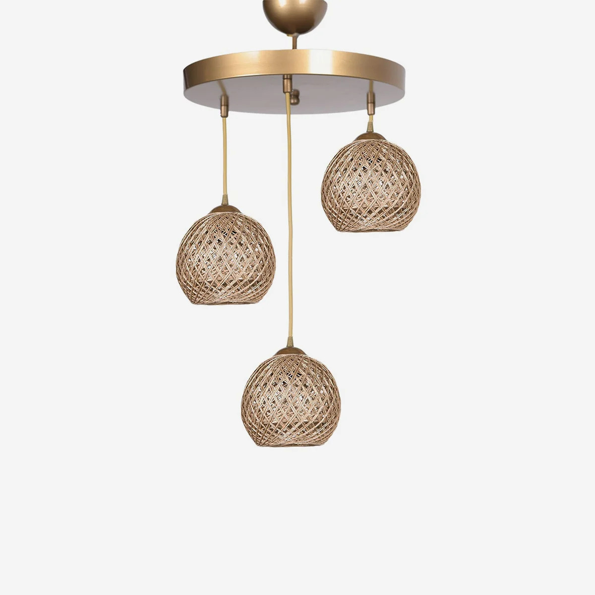 Suspension 3 lumières en jute et métal Crayon lustre bohème chic E27