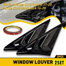 4X For Honda Civic 16-2020 Quarter Window Louver Cover Rear Side  Bl