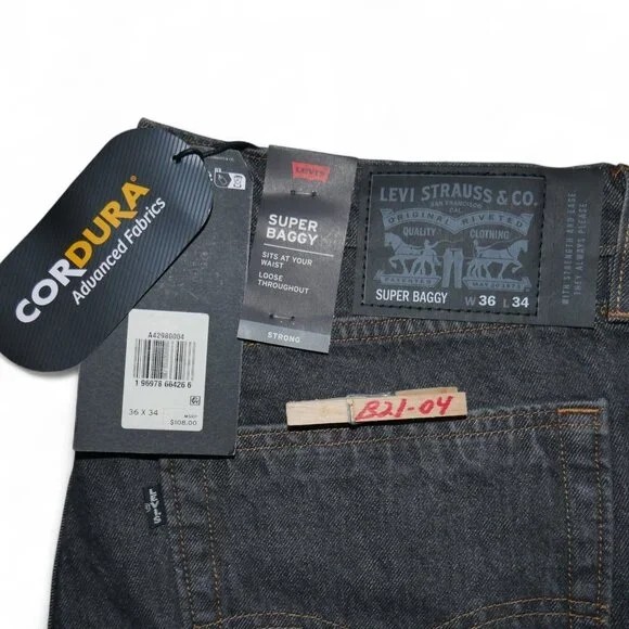 's Super Baggy Fit Jeans Black Wash 90's Loose Fit Nwt