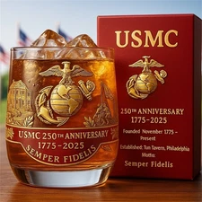 USMC 250th Anniversary 1775-2025 Whiskey Glass