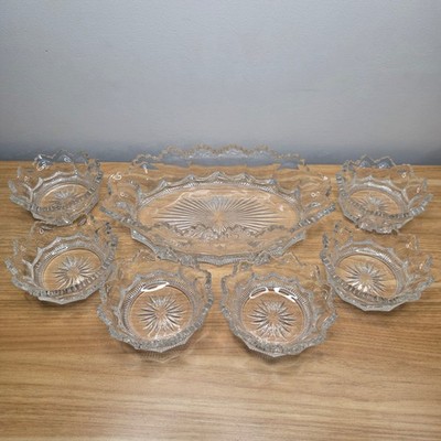 Vintage Heisey Colonial Clear Pressed Glass 7 Piece Oval Bowl and Nappy Set