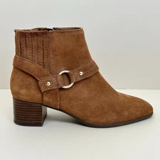 Essex Lane Jacey Genuine Suede Cognac Block Heel Boots Size 7