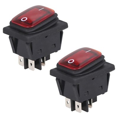 2 PCS Waterproof Rocker Switch 30A On/Off 4-Pin Toggle Red LED 125V/250V Auto