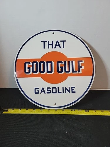Gulf Gasoline Gas Oil Diecut Metal Tin Sign Garage 12" Vintage Logo Station Used