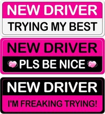 3Pcs Rose Red New Driver Car Magnetic Bumper Stickers, Brightly Colored Safety W