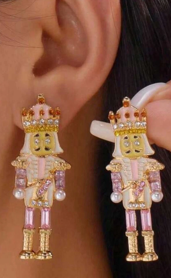 Nutcracker Christmas Earrings Pink Costume Jewelry Holiday Teacher Gift NWT New - Image 3 of 3