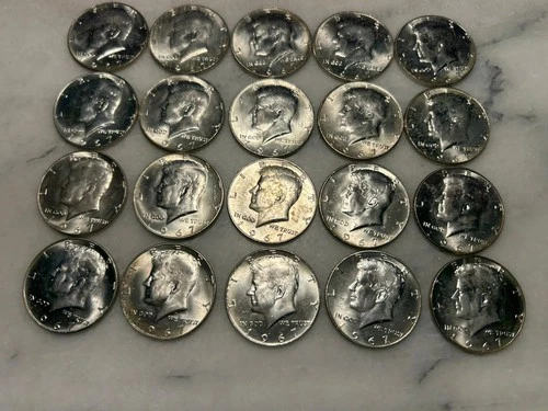 20 Kennedy 1967 Half Dollars 40% Silver Very Good Condition # 34